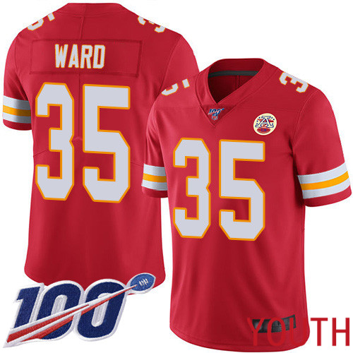 Youth Kansas City Chiefs 35 Ward Charvarius Red Team Color Vapor Untouchable Limited Player 100th Season Football Nike NFL Jersey